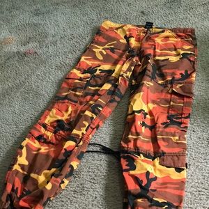 Orange, yellow and black camo pants